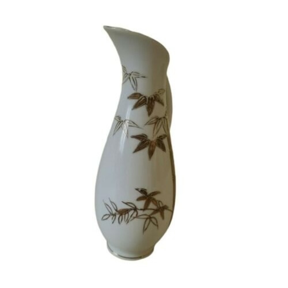Vintage Creamer Pitcher Bud Vase White with Gold Bamboo Design 7.25" Japan